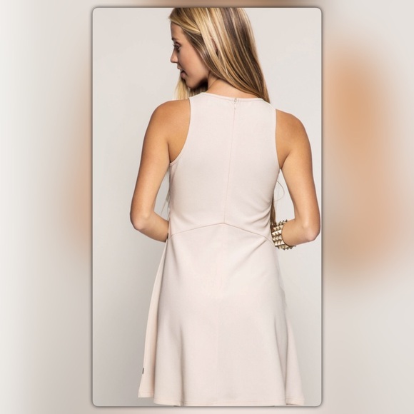 Taupe Mesh Contrast Fitted Dress - Picture 2 of 5